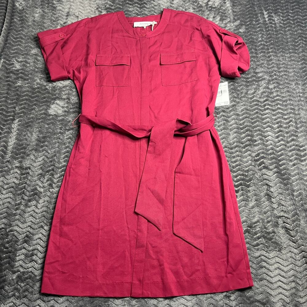 Trina Turk Out of Office Dress Women Size 2 Short Sleeve Belted Maroon NWT